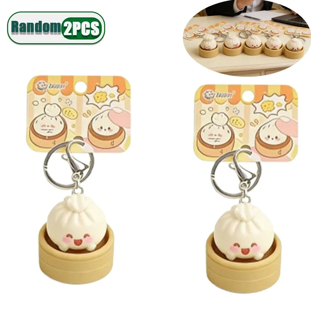1-8PCS Cute Steamed Bun Squeeze Keychain Realistic Dimsum Design Soft Slow Rebound Decompression Fidget Ornament Stress Relief