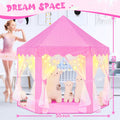 Pink Princess Tent for Girls Age 4-7, Girls Tent with Star Lights, Kids Play Tent for Girls Indoor, Princess Castle Playhouse Tent for Toddlers, Princess Toy Tent 55X53 Inch
