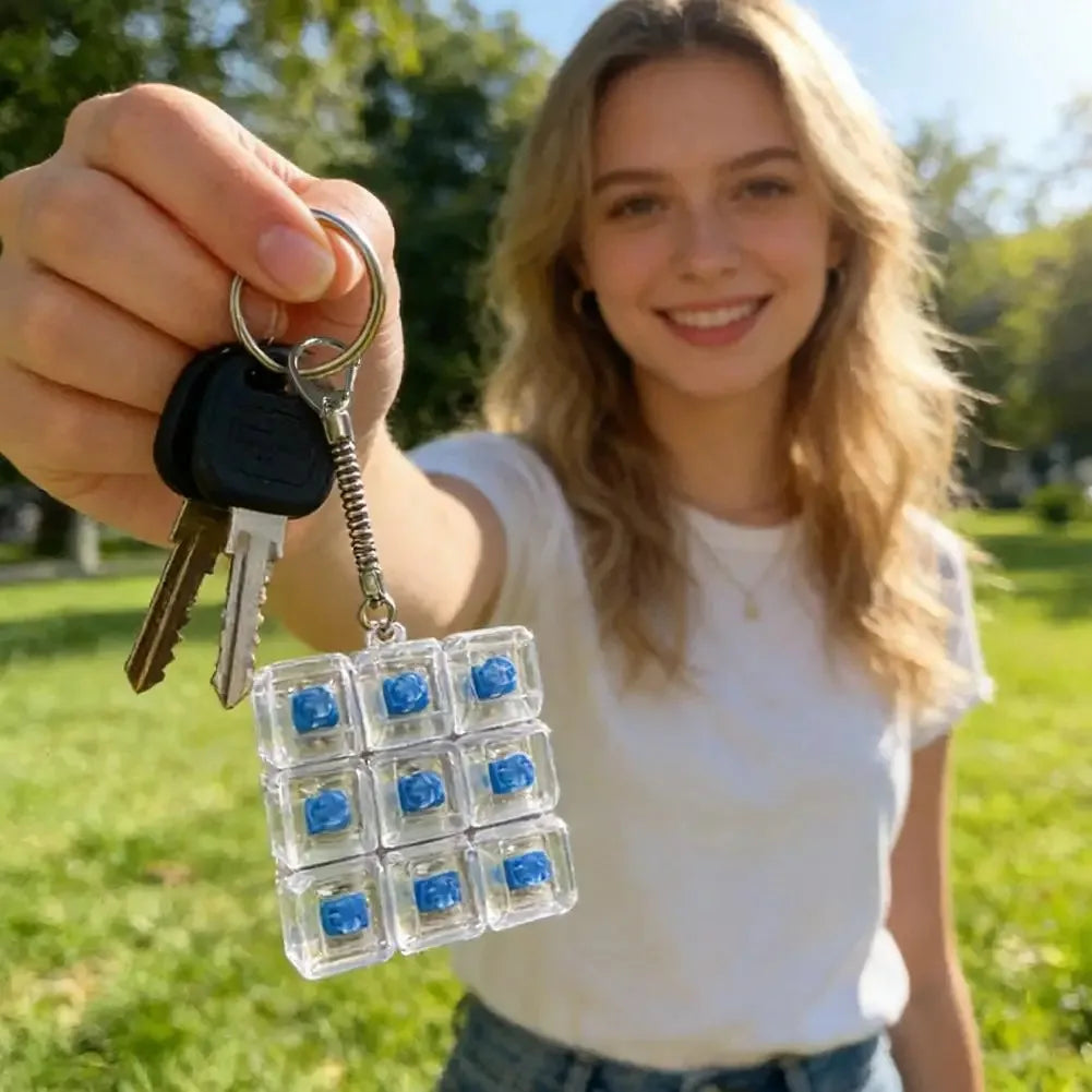 9 Keys LED Keyboard Fidget Keychain Clicker Button Stress Relief Toy for Adults Office Anxiety Finger Exercise Sensory Keycap