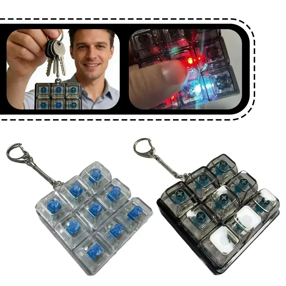 9 Keys LED Keyboard Fidget Keychain Clicker Button Stress Relief Toy for Adults Office Anxiety Finger Exercise Sensory Keycap