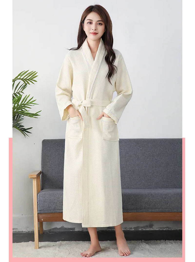 Waffle Robe Women100% Cotton Bath Robe Ladies Water Sucking Nightrobe Sleepwear Female Casual Home Bathrobe Hotel Robe