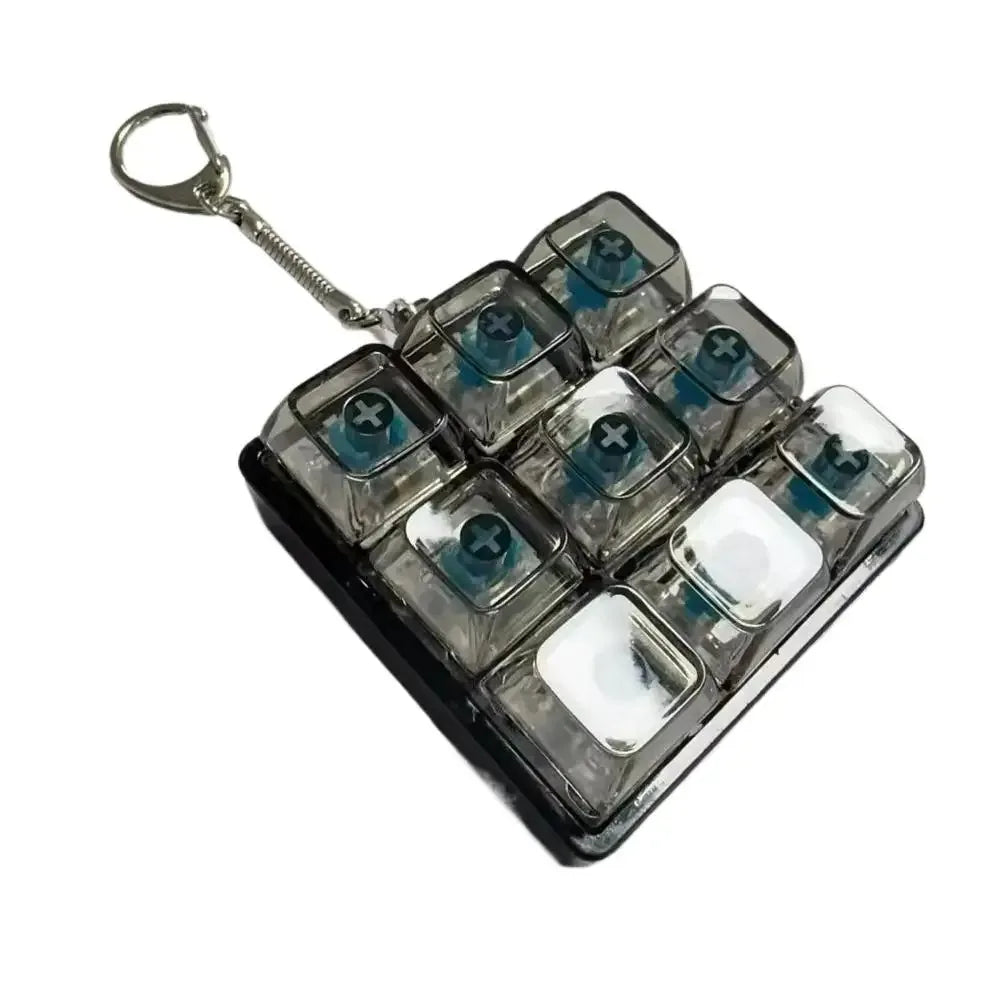 9 Keys LED Keyboard Fidget Keychain Clicker Button Stress Relief Toy for Adults Office Anxiety Finger Exercise Sensory Keycap