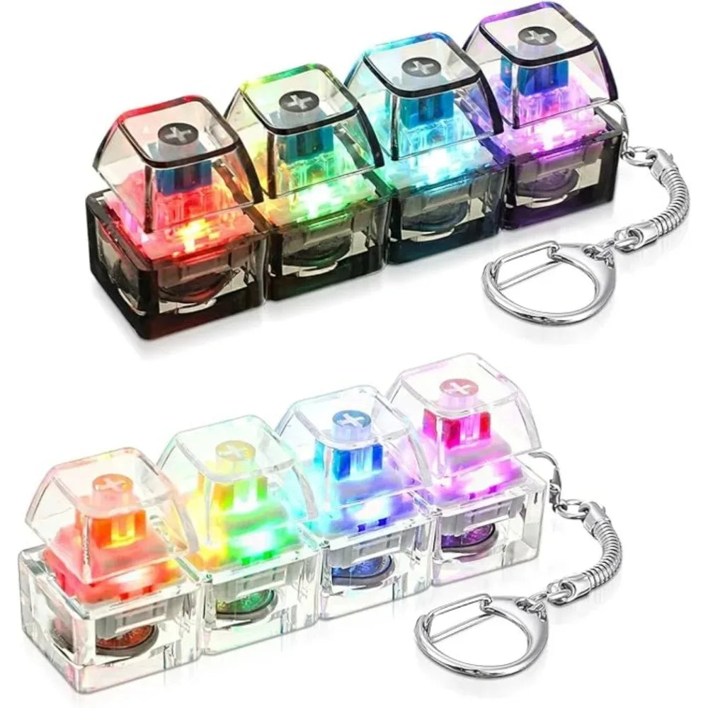 Glowing Keyboard Stress Relief Toy, Keychain, 4-In-1 Stress Relief Button Keychain, Stress-Relieving Fingertip Clicker, Transpar