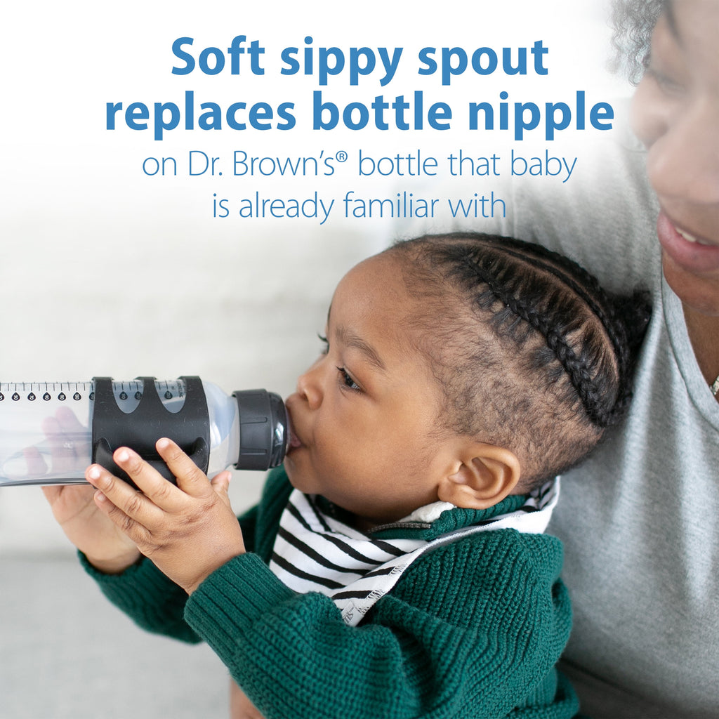 Milestones Narrow Sippy Spout Bottle with Handles, 8Oz/250Ml, 6M+, Black/Ecru, 2 Pack