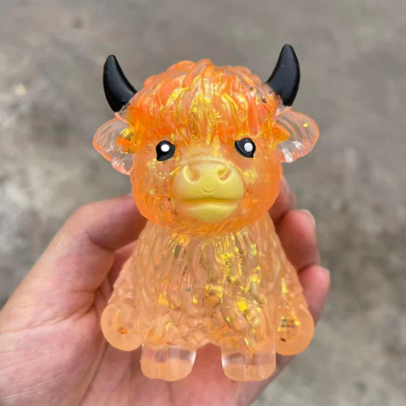 Cute Maltose Squishy Glitter Highland Cow Squeeze Toys Soft Animal Slow Rising anti Stress Relieve Anxiety Sensory Fidget Toy