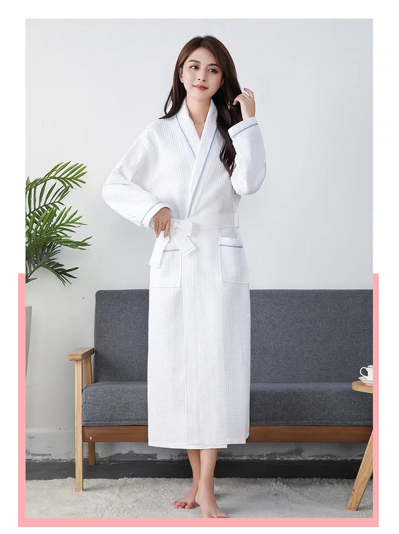 Waffle Robe Women100% Cotton Bath Robe Ladies Water Sucking Nightrobe Sleepwear Female Casual Home Bathrobe Hotel Robe