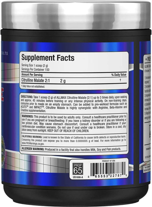 ALLMAX Nutrition Citrulline Malate, Unflavored, (300 G)