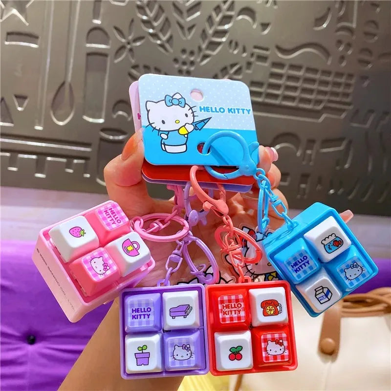 In Stock Sanrio Pendant Kawaii Japanese Cartoon Hello Kitty Healing and Decompression Four Panel Button Keychain Backpack Pendan