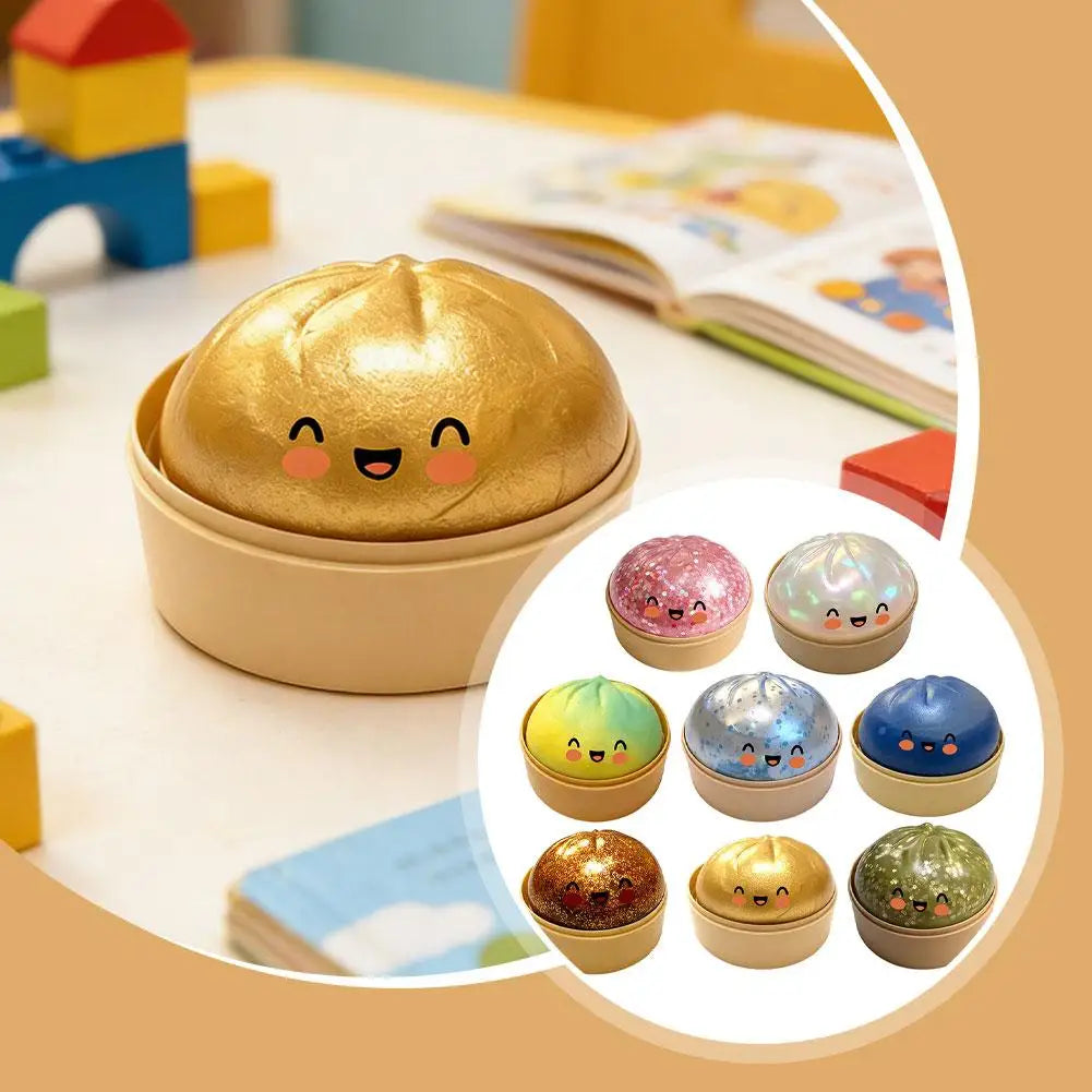 Glitter Slow Rising Dumpling Stress Relief Ball Steamed Bun Squishy Toy Stretchy Reusable Decompression Toy Office Travel Gift