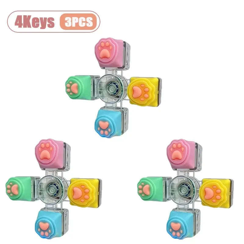 Cat Paw Keycap Keychain Mechanical Keyboard Fidget Spinner Stress Relief Toy Soft Cute Keyring for Office Desk Anxiety Gift