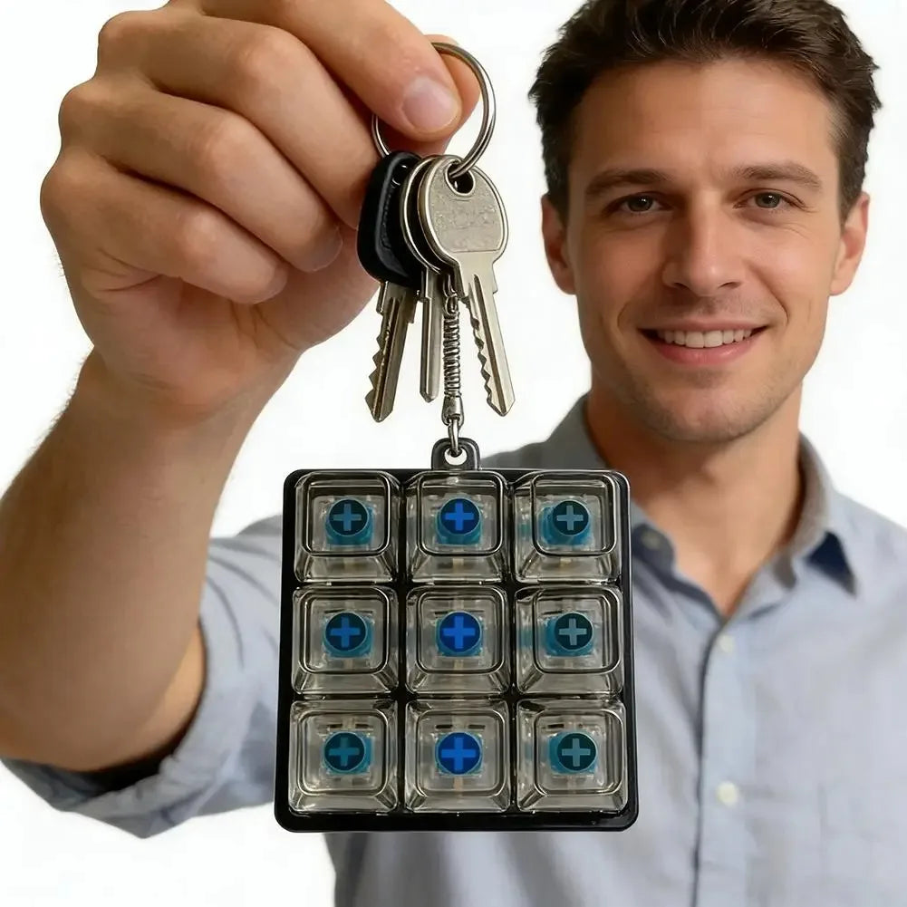 9 Keys LED Keyboard Fidget Keychain Clicker Button Stress Relief Toy for Adults Office Anxiety Finger Exercise Sensory Keycap