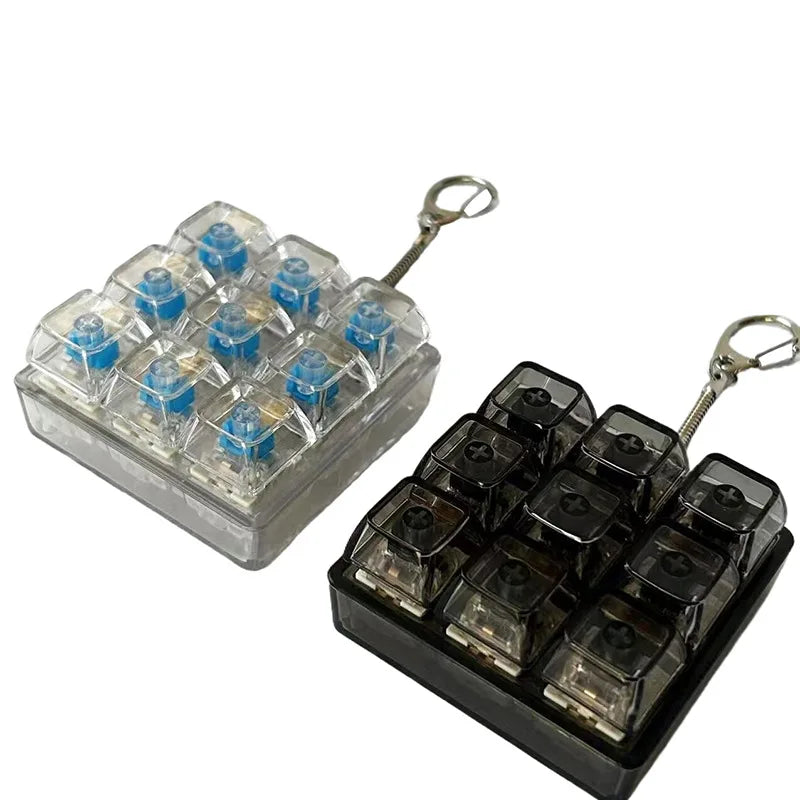 9 Keys LED Keyboard Fidget Keychain Clicker Button Stress Relief Toy for Adults Office Anxiety Finger Exercise Sensory Keycap