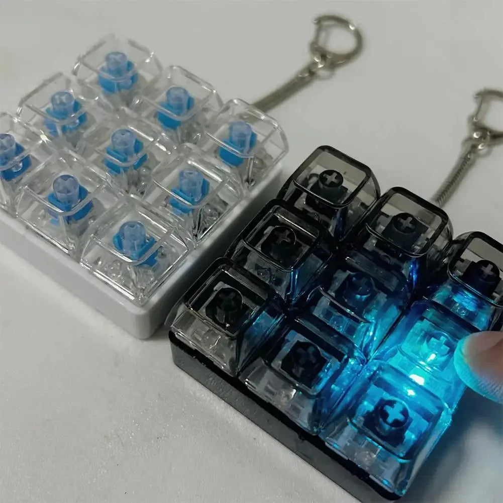 9 Keys LED Keyboard Fidget Keychain Clicker Button Stress Relief Toy for Adults Office Anxiety Finger Exercise Sensory Keycap
