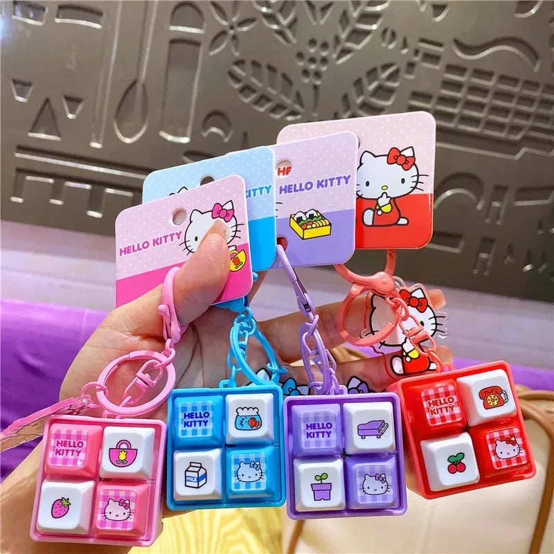 In Stock Sanrio Pendant Kawaii Japanese Cartoon Hello Kitty Healing and Decompression Four Panel Button Keychain Backpack Pendan
