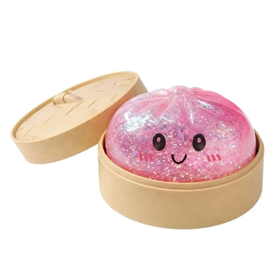 Steamed Bun Squeeze Toy Simulation Bao Stress Relief Fidget Toy with Beads Sparkles Soft Squishy Sensory Decompression Accessory