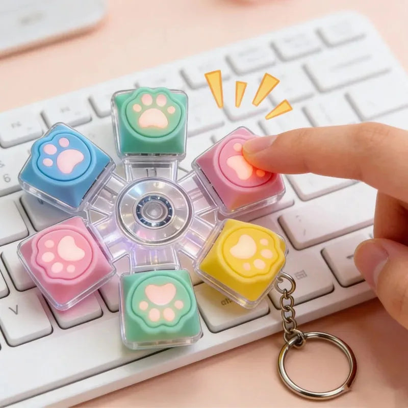 Cat Paw Keycap Keychain Mechanical Keyboard Fidget Spinner Stress Relief Toy Soft Cute Keyring for Office Desk Anxiety Gift