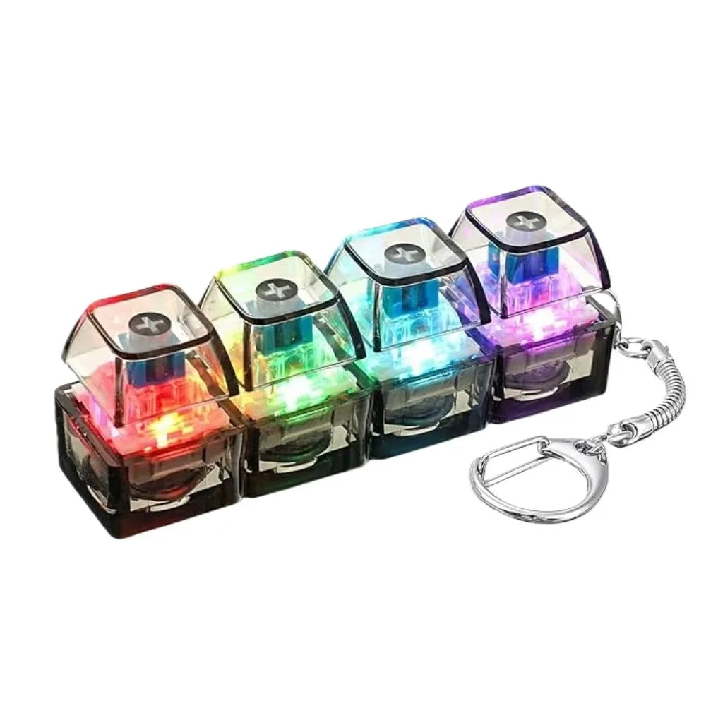 Glowing Keyboard Stress Relief Toy, Keychain, 4-In-1 Stress Relief Button Keychain, Stress-Relieving Fingertip Clicker, Transpar