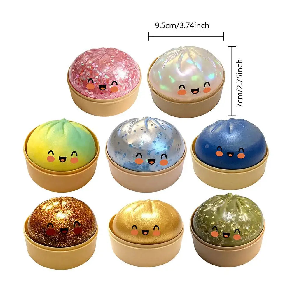 Glitter Slow Rising Dumpling Stress Relief Ball Steamed Bun Squishy Toy Stretchy Reusable Decompression Toy Office Travel Gift
