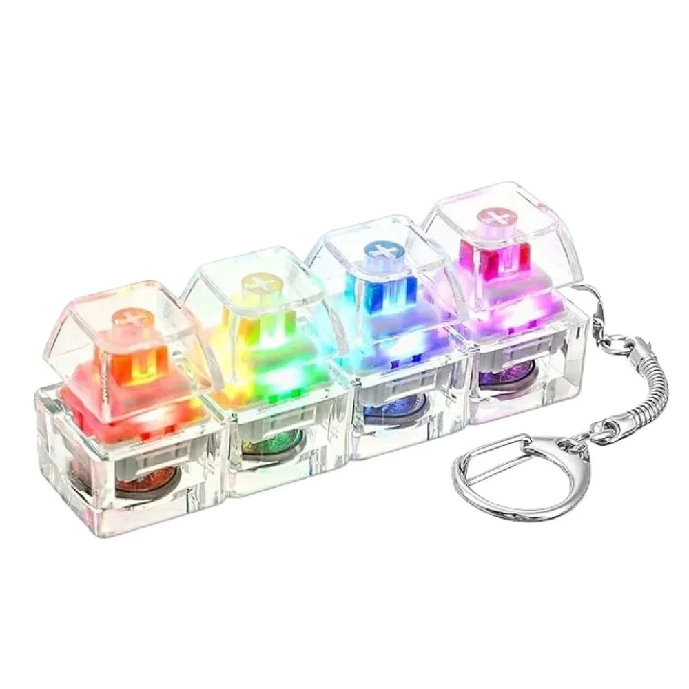 Glowing Keyboard Stress Relief Toy, Keychain, 4-In-1 Stress Relief Button Keychain, Stress-Relieving Fingertip Clicker, Transpar