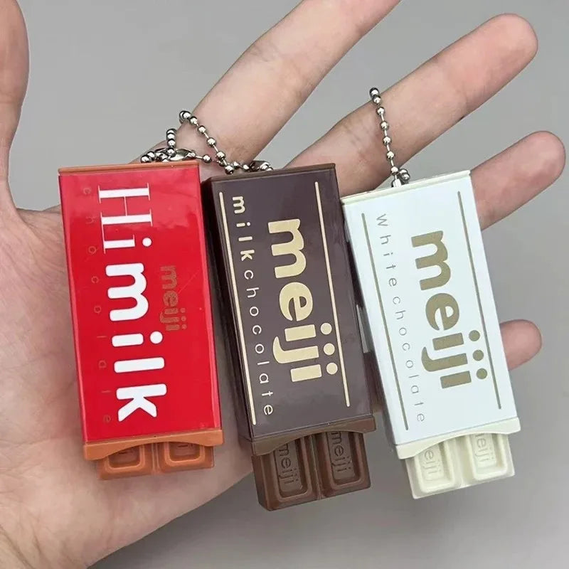 Simulated Meiji Chocolate Fidget Toy Bendy Snap-And-Play Stress Relief Jp Style Keychain Pendant Funny Gifts Creative Gadgets