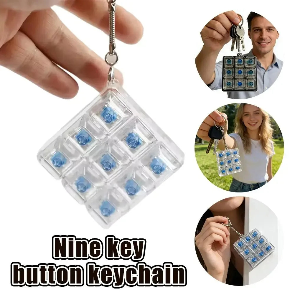 9 Keys LED Keyboard Fidget Keychain Clicker Button Stress Relief Toy for Adults Office Anxiety Finger Exercise Sensory Keycap