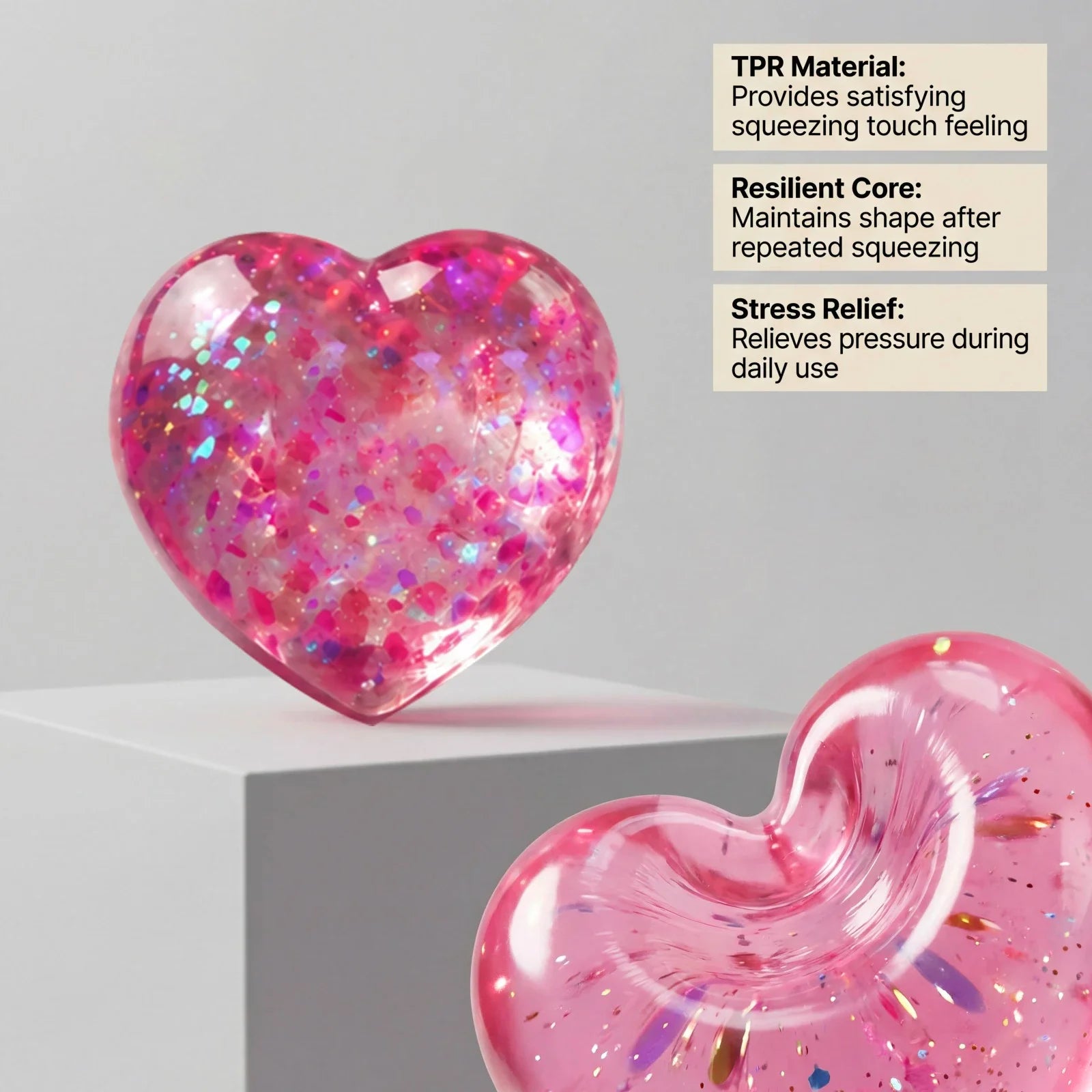 Colorful Squeeze Heart Toy Stress Relief Sensory Fidget Toy Palm Decompression Ball Soft TPR Squishy for Adults Mini Party Gift