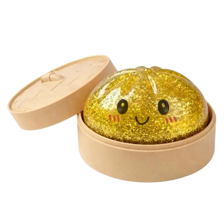 Steamed Bun Squeeze Toy Simulation Bao Stress Relief Fidget Toy with Beads Sparkles Soft Squishy Sensory Decompression Accessory