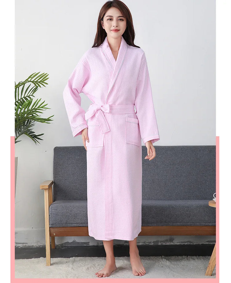 Waffle Robe Women100% Cotton Bath Robe Ladies Water Sucking Nightrobe Sleepwear Female Casual Home Bathrobe Hotel Robe