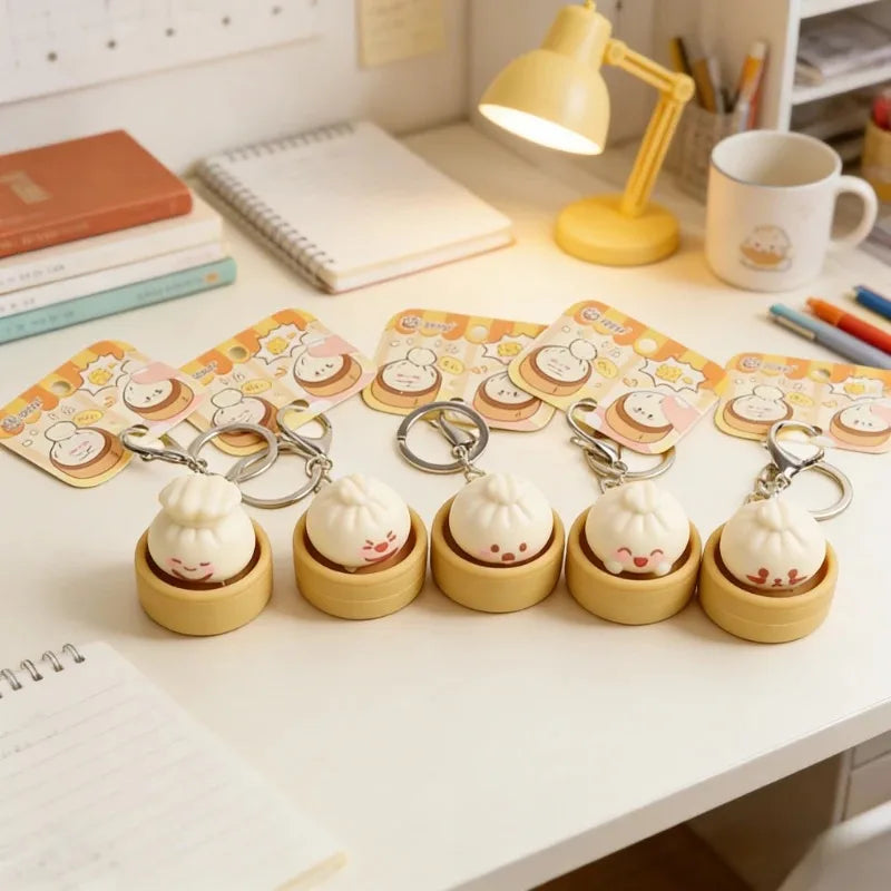 1-8PCS Cute Steamed Bun Squeeze Keychain Realistic Dimsum Design Soft Slow Rebound Decompression Fidget Ornament Stress Relief