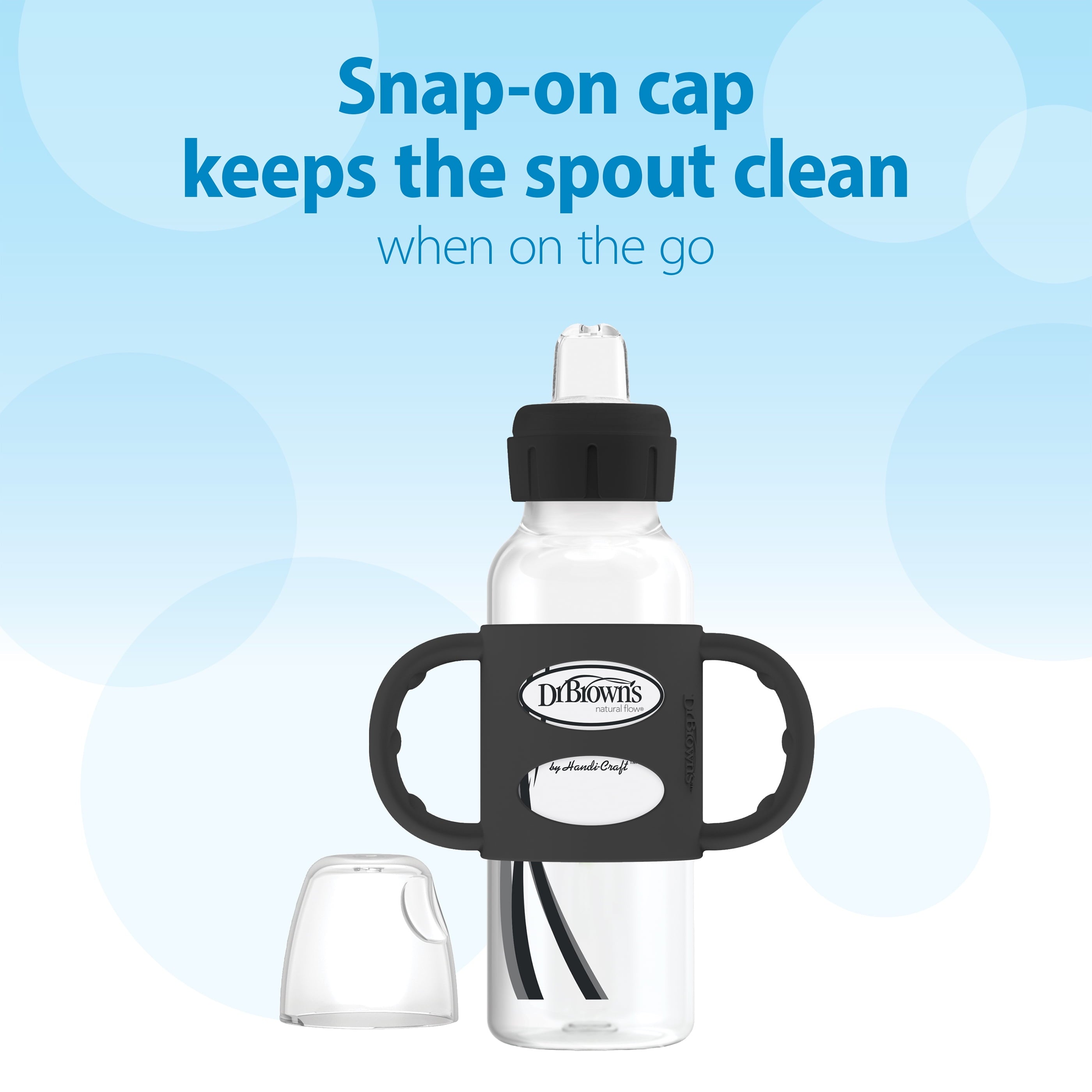 Milestones Narrow Sippy Spout Bottle with Handles, 8Oz/250Ml, 6M+, Black/Ecru, 2 Pack