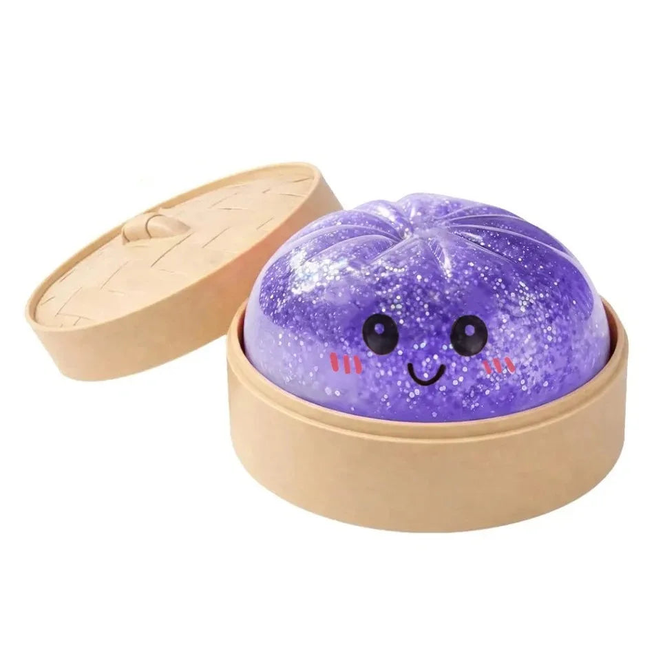 Steamed Bun Squeeze Toy Simulation Bao Stress Relief Fidget Toy with Beads Sparkles Soft Squishy Sensory Decompression Accessory