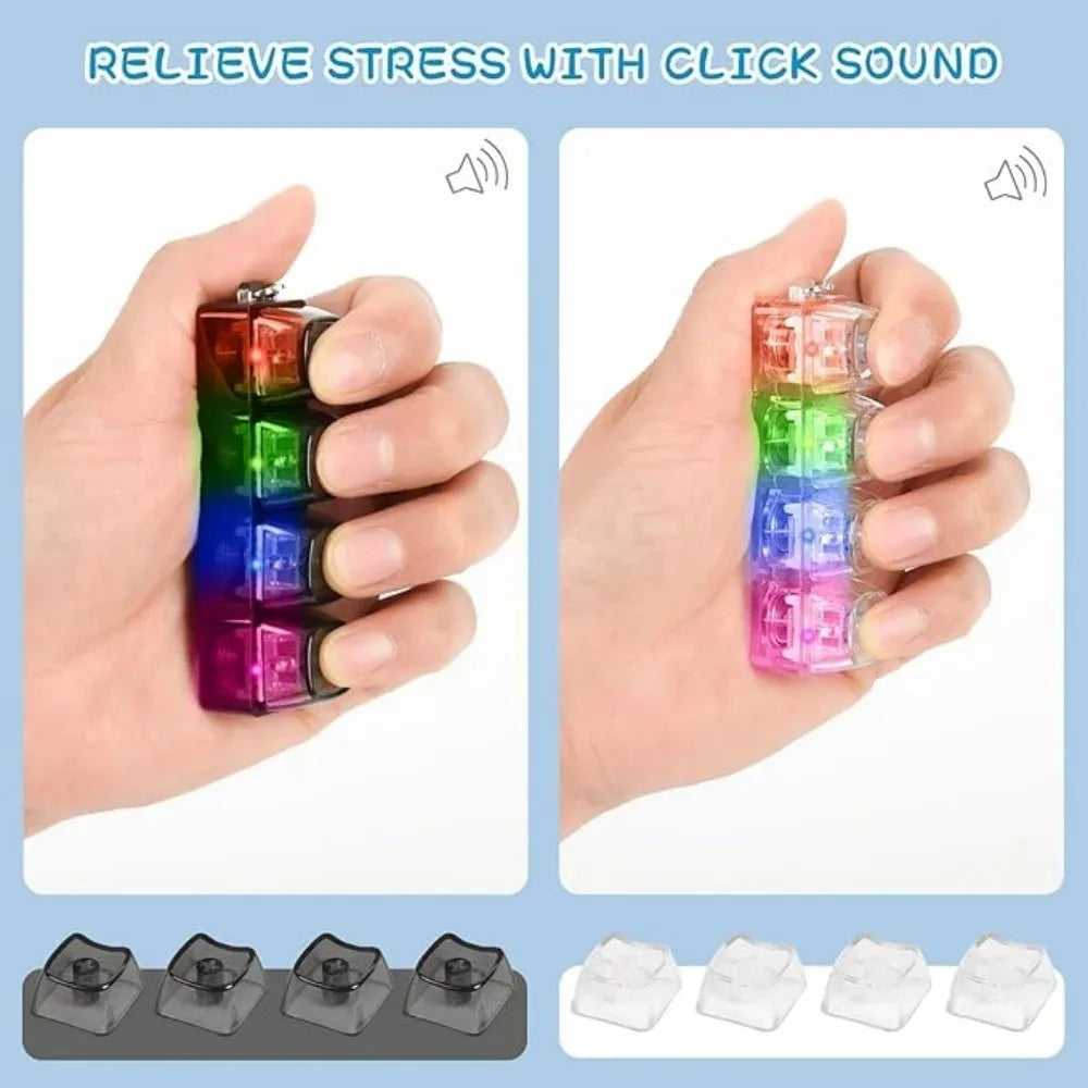 Glowing Keyboard Stress Relief Toy, Keychain, 4-In-1 Stress Relief Button Keychain, Stress-Relieving Fingertip Clicker, Transpar