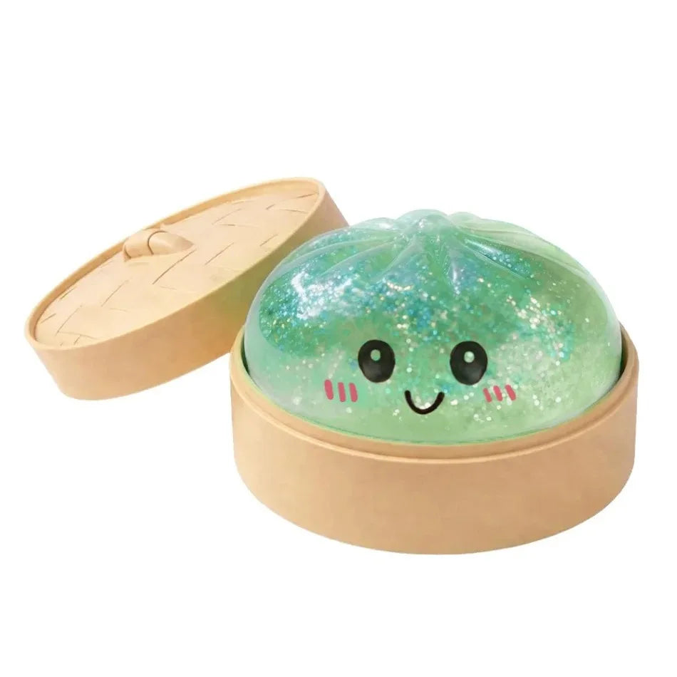Steamed Bun Squeeze Toy Simulation Bao Stress Relief Fidget Toy with Beads Sparkles Soft Squishy Sensory Decompression Accessory