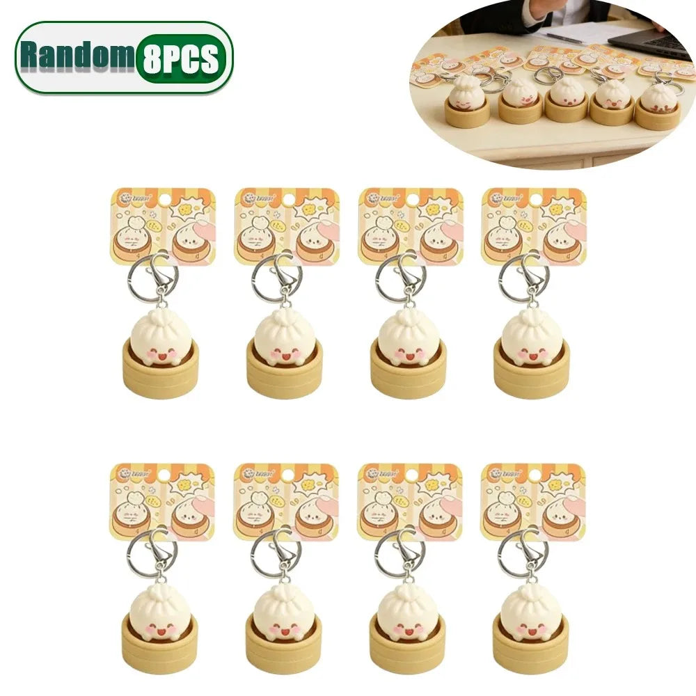 1-8PCS Cute Steamed Bun Squeeze Keychain Realistic Dimsum Design Soft Slow Rebound Decompression Fidget Ornament Stress Relief