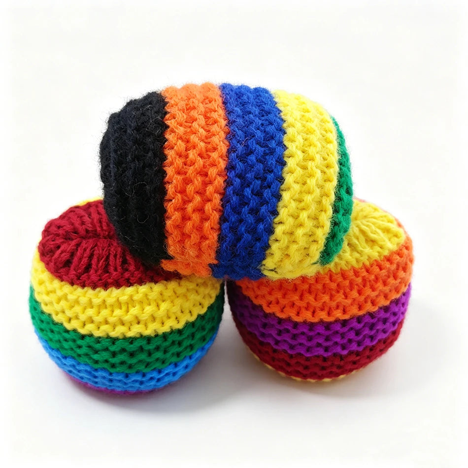 Hacky Sack Rainbow Striped Handmade Knitted Soft Durable Outdoor Sports Juggling Balls Playground Party Group Games Activities