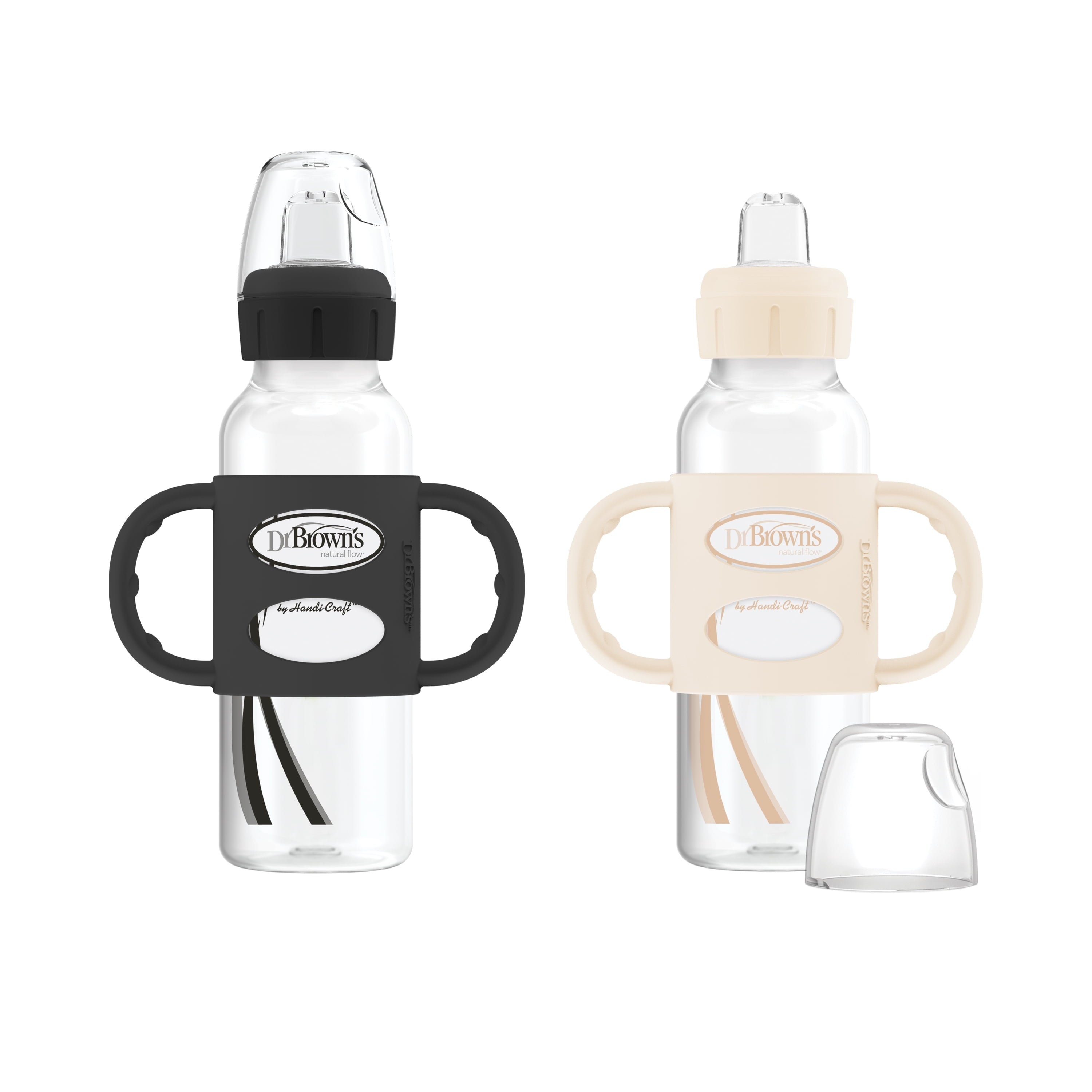 Milestones Narrow Sippy Spout Bottle with Handles, 8Oz/250Ml, 6M+, Black/Ecru, 2 Pack