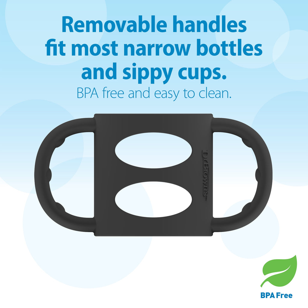 Milestones Narrow Sippy Spout Bottle with Handles, 8Oz/250Ml, 6M+, Black/Ecru, 2 Pack