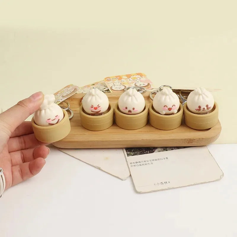 1-8PCS Cute Steamed Bun Squeeze Keychain Realistic Dimsum Design Soft Slow Rebound Decompression Fidget Ornament Stress Relief