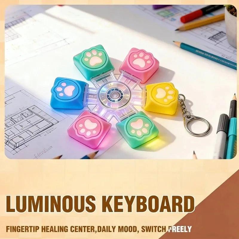 Cat Paw Keycap Keychain Mechanical Keyboard Fidget Spinner Stress Relief Toy Soft Cute Keyring for Office Desk Anxiety Gift