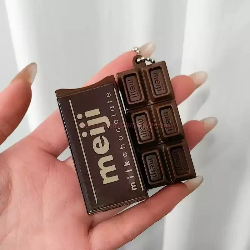 Simulated Meiji Chocolate Fidget Toy Bendy Snap-And-Play Stress Relief Jp Style Keychain Pendant Funny Gifts Creative Gadgets
