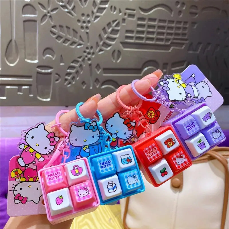 In Stock Sanrio Pendant Kawaii Japanese Cartoon Hello Kitty Healing and Decompression Four Panel Button Keychain Backpack Pendan