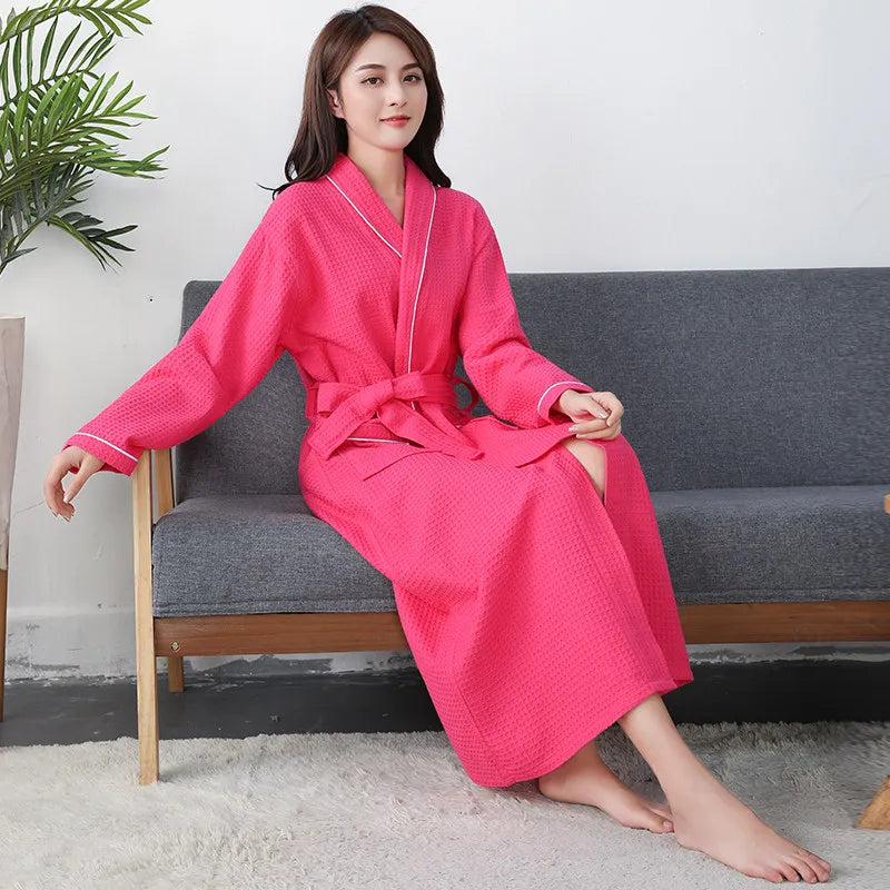 Waffle Robe Women100% Cotton Bath Robe Ladies Water Sucking Nightrobe Sleepwear Female Casual Home Bathrobe Hotel Robe
