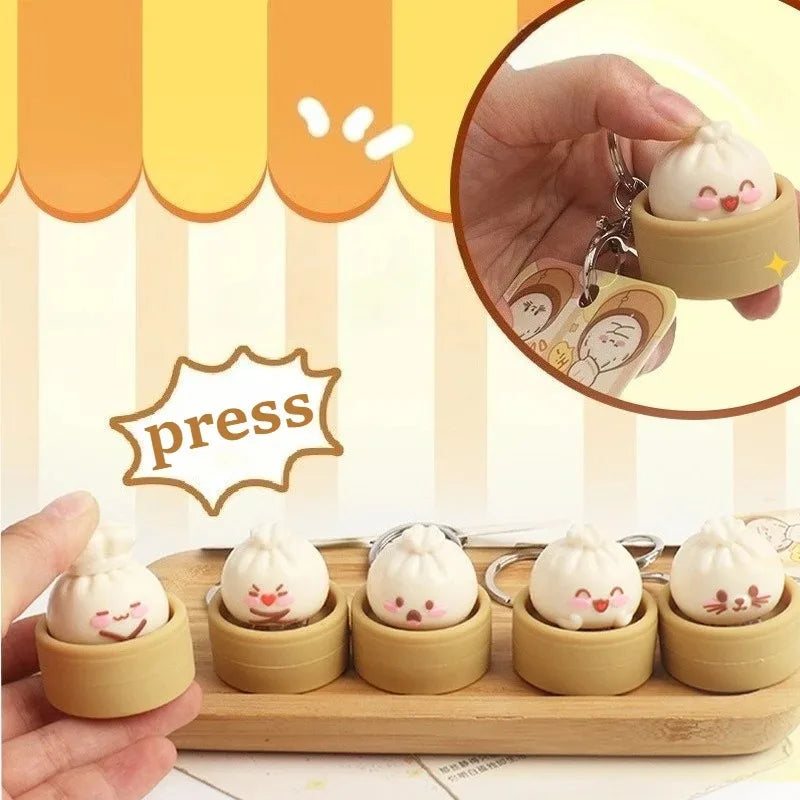 1-8PCS Cute Steamed Bun Squeeze Keychain Realistic Dimsum Design Soft Slow Rebound Decompression Fidget Ornament Stress Relief