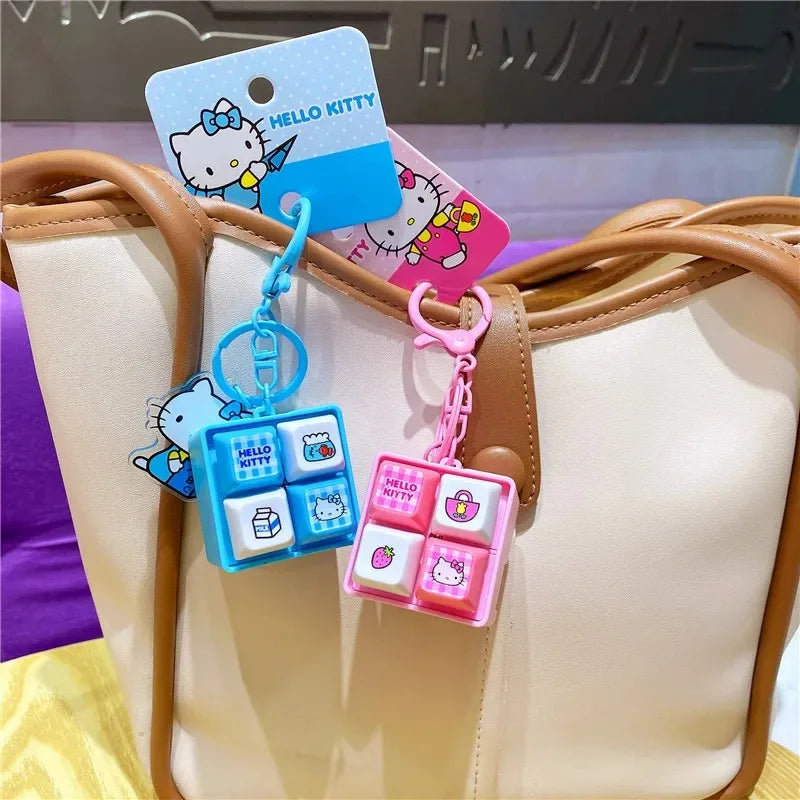 In Stock Sanrio Pendant Kawaii Japanese Cartoon Hello Kitty Healing and Decompression Four Panel Button Keychain Backpack Pendan