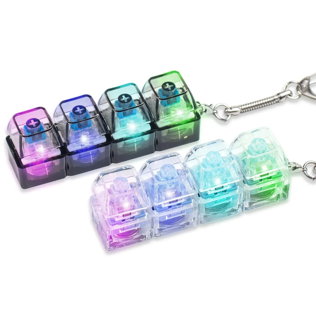 Glowing Keyboard Stress Relief Toy, Keychain, 4-In-1 Stress Relief Button Keychain, Stress-Relieving Fingertip Clicker, Transpar
