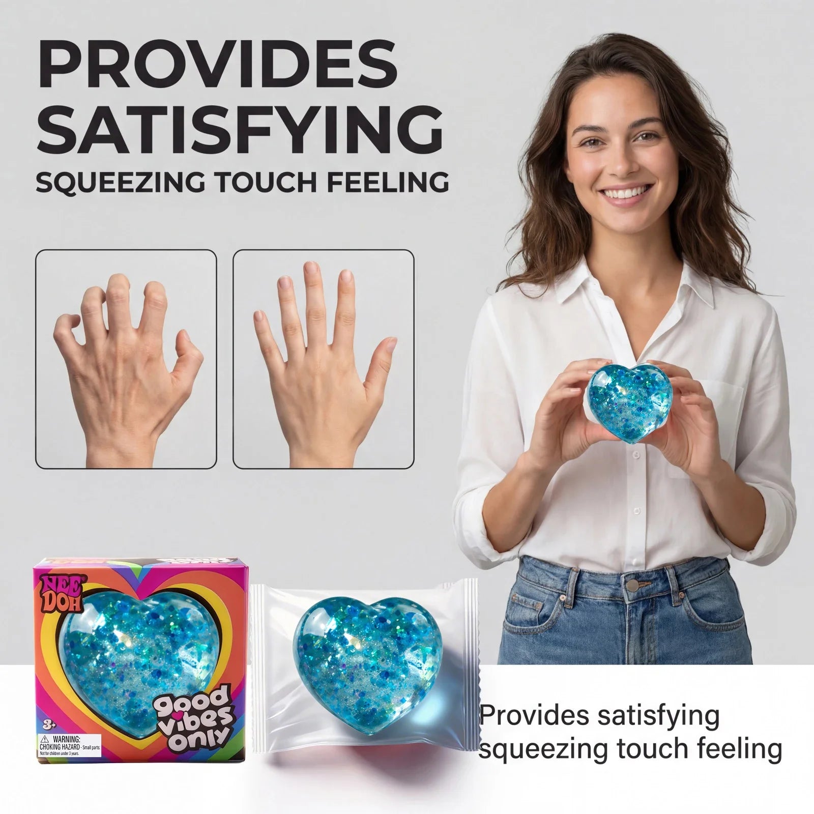 Colorful Squeeze Heart Toy Stress Relief Sensory Fidget Toy Palm Decompression Ball Soft TPR Squishy for Adults Mini Party Gift