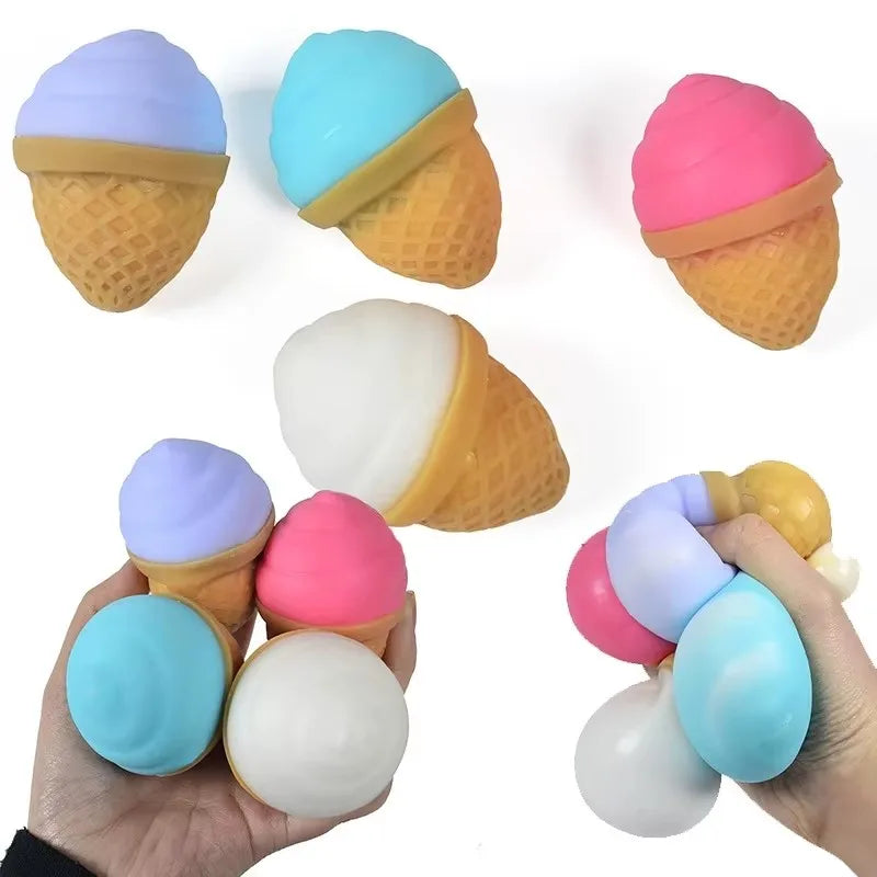 Ice Cream Stress Ball Water Feeling Squishy Vent Toys Water Beads Squeeze Fidget Toy Anxiety Stress Relief Toy Sensory Squish