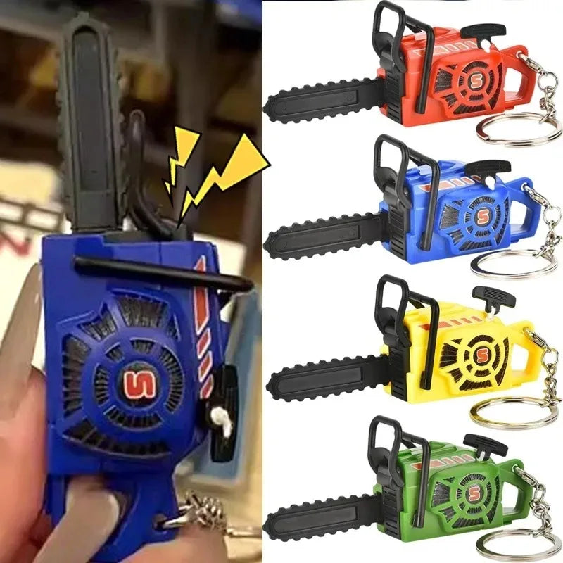 Red Chainsaw Keychain Stress Relief Toy for Keys Backpack Bag Realistic Sound Mini Chainsaw Toy Funny Gift Gadget Key Ring Chain