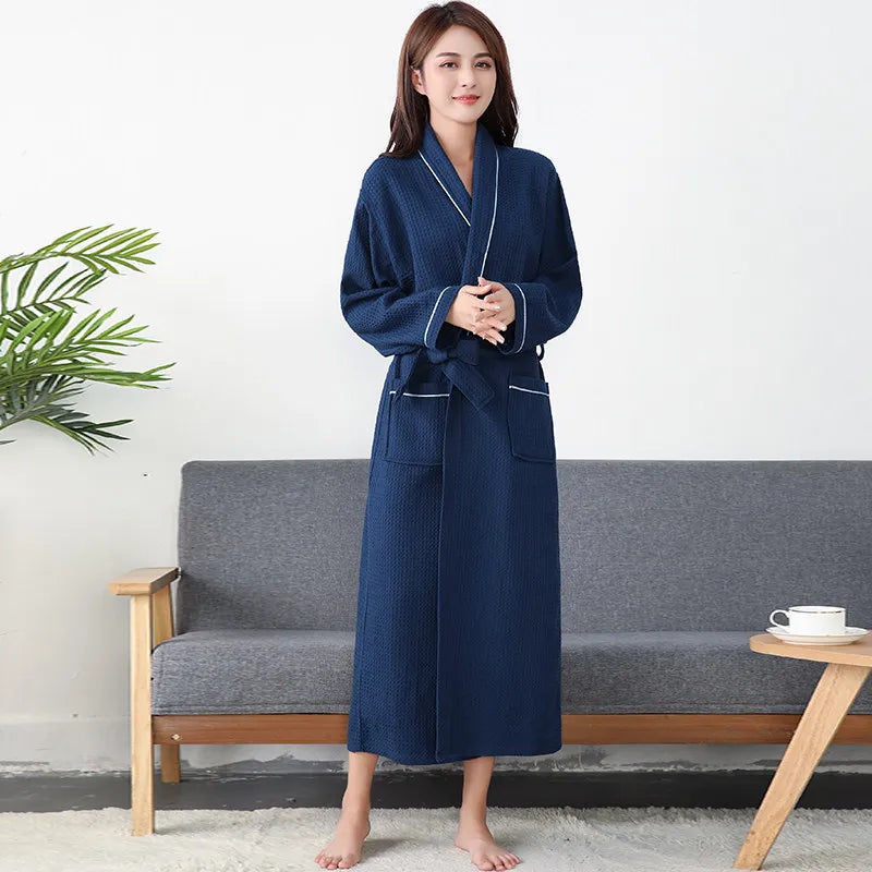 Waffle Robe Women100% Cotton Bath Robe Ladies Water Sucking Nightrobe Sleepwear Female Casual Home Bathrobe Hotel Robe