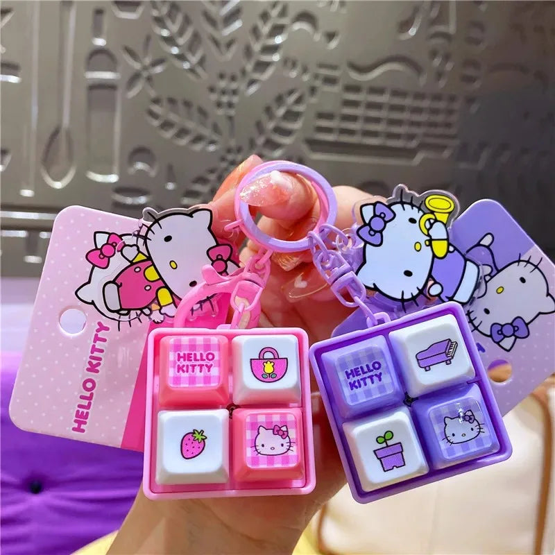 In Stock Sanrio Pendant Kawaii Japanese Cartoon Hello Kitty Healing and Decompression Four Panel Button Keychain Backpack Pendan